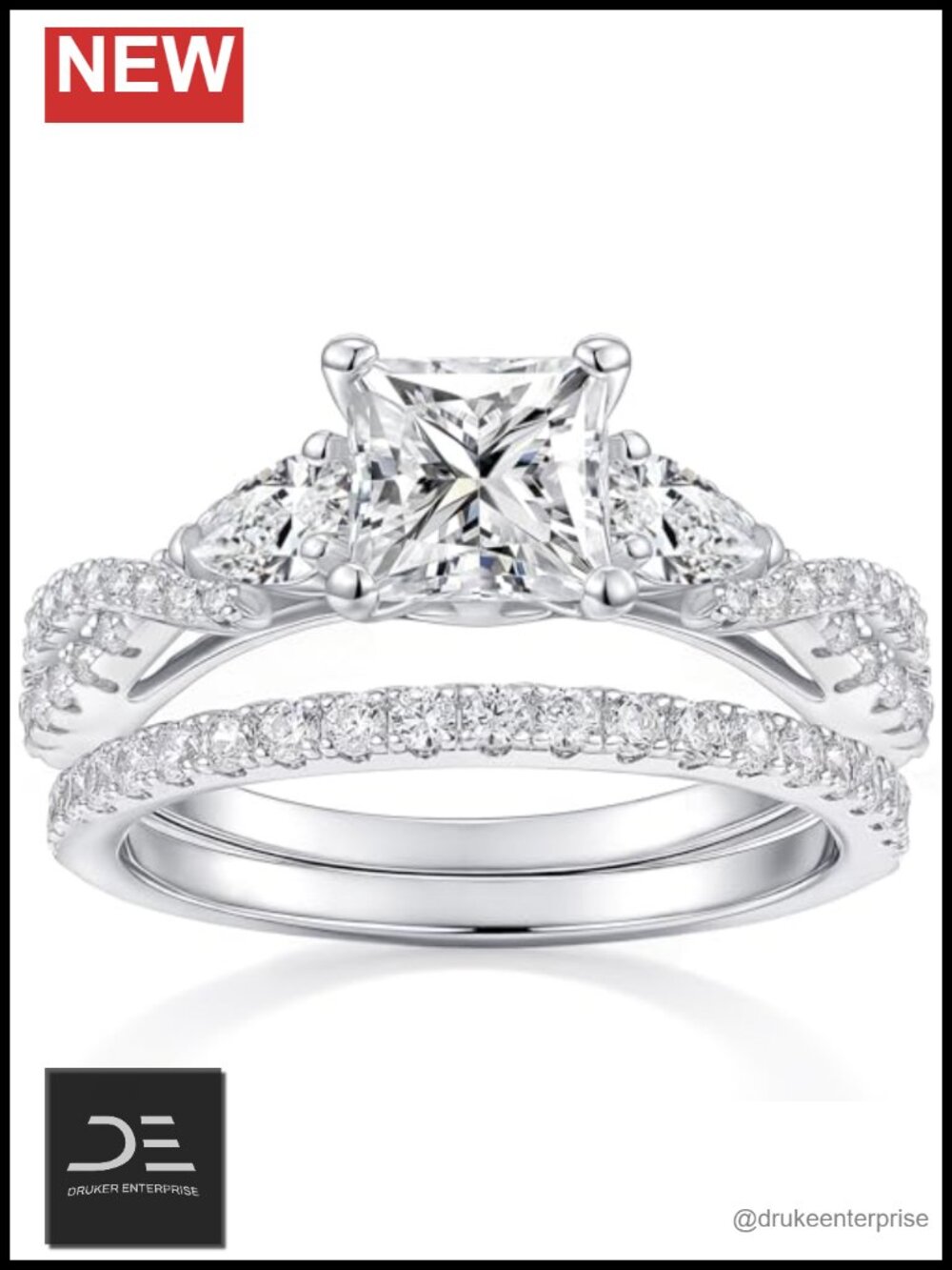 Princess Cut CZ Bridal Ring Set Wedding Engagement Silver Plated